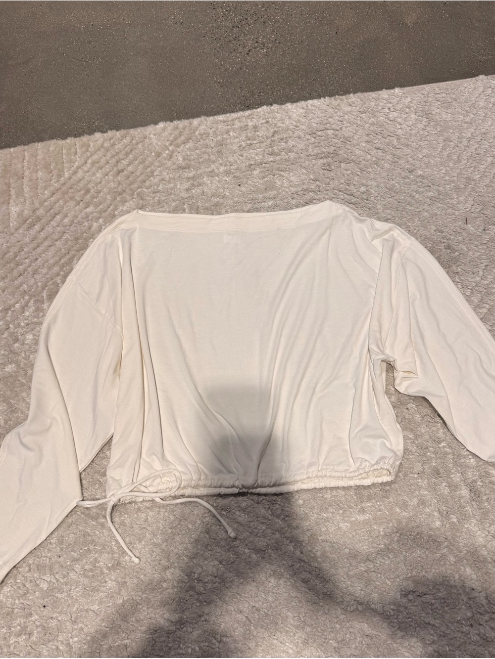 Athleta White Long-Sleeve Cropped Drawstring Top